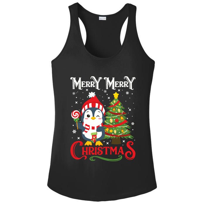 Boy Girl Christmas Pajamas Funny Penguin Ladies PosiCharge Competitor Racerback Tank