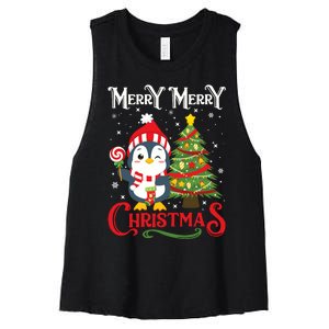 Boy Girl Christmas Pajamas Funny Penguin Women's Racerback Cropped Tank