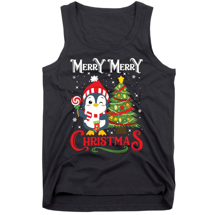 Boy Girl Christmas Pajamas Funny Penguin Tank Top