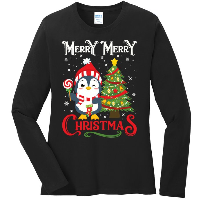 Boy Girl Christmas Pajamas Funny Penguin Ladies Long Sleeve Shirt