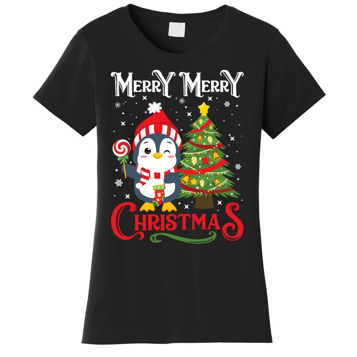 Boy Girl Christmas Pajamas Funny Penguin Women's T-Shirt