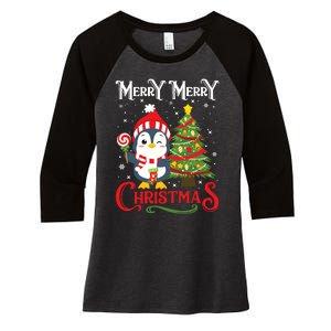 Boy Girl Christmas Pajamas Funny Penguin Women's Tri-Blend 3/4-Sleeve Raglan Shirt