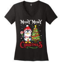 Boy Girl Christmas Pajamas Funny Penguin Women's V-Neck T-Shirt