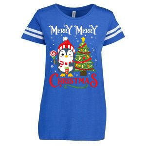 Boy Girl Christmas Pajamas Funny Penguin Enza Ladies Jersey Football T-Shirt