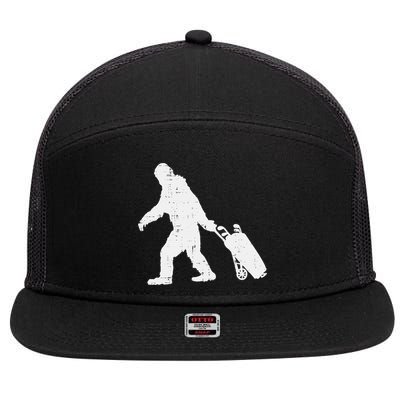 Bigfoot Golf Club And Ball Sports Funny Sasquatch 7 Panel Mesh Trucker Snapback Hat
