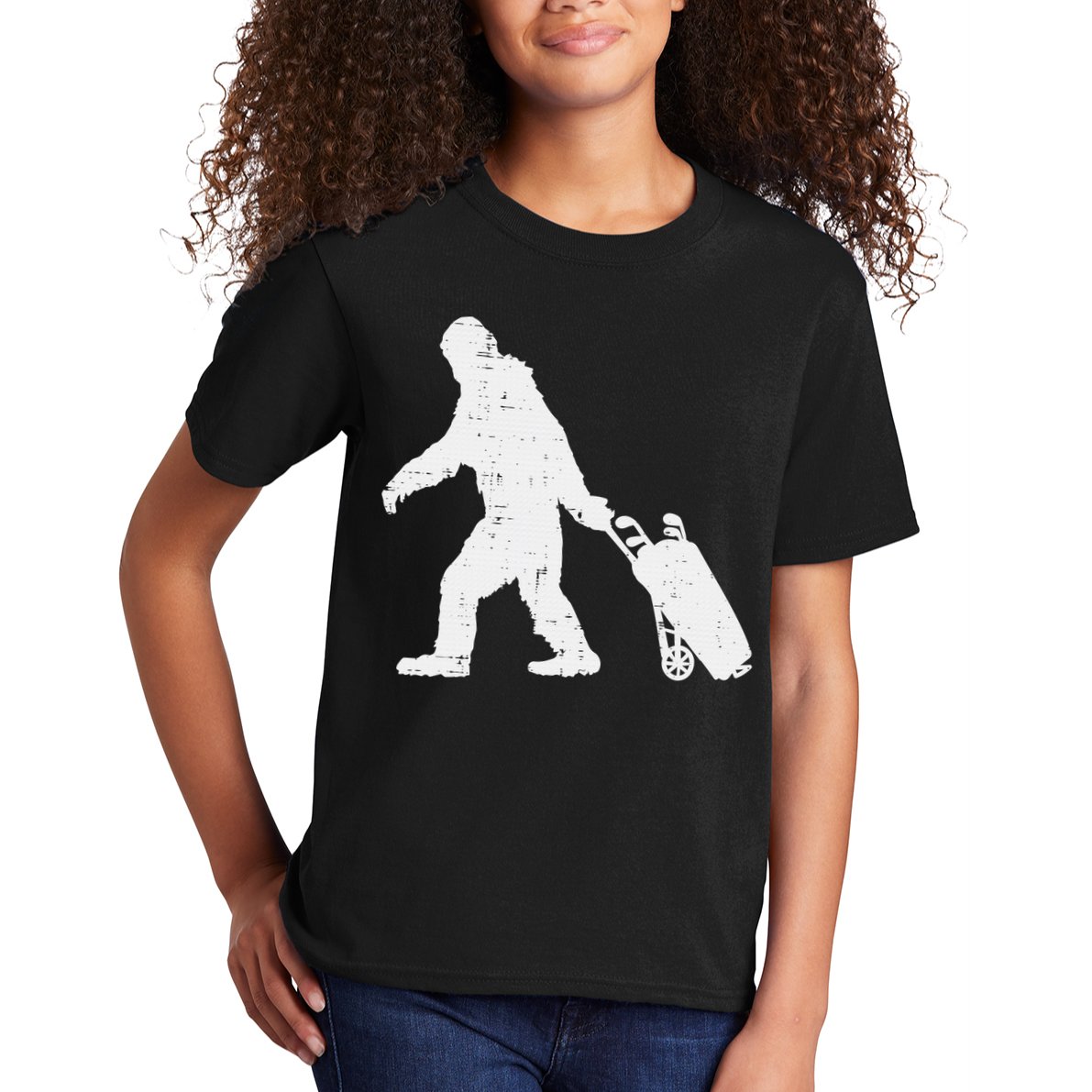 Bigfoot Golf Club And Ball Sports Funny Sasquatch Kids T-Shirt