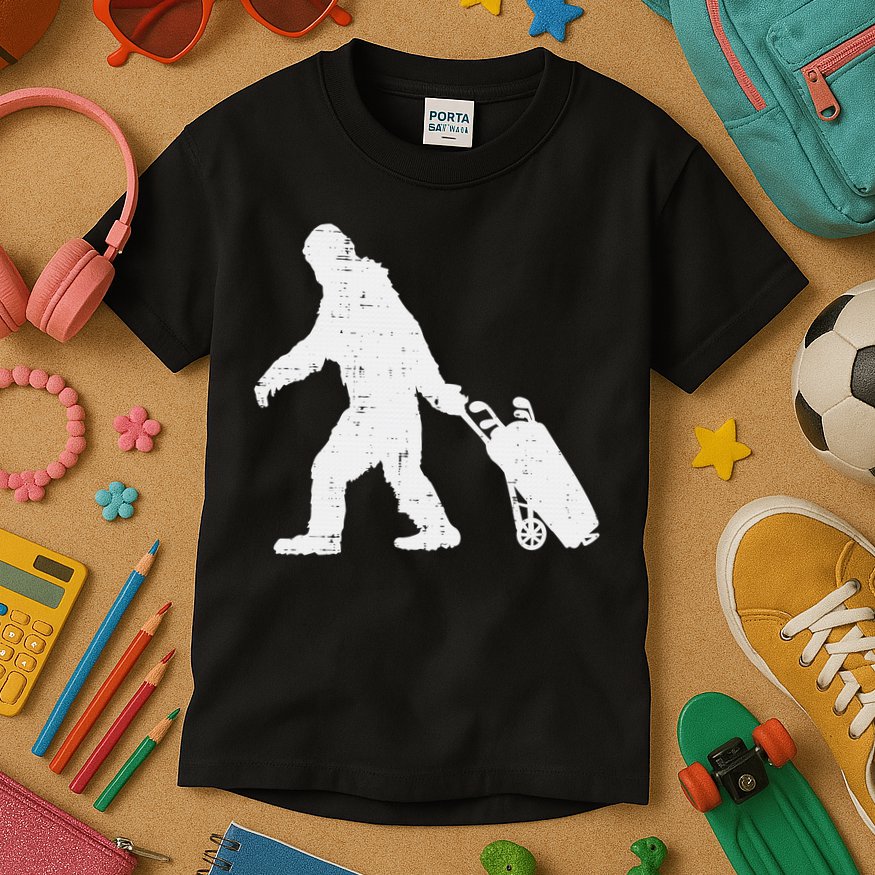 Bigfoot Golf Club And Ball Sports Funny Sasquatch Kids T-Shirt