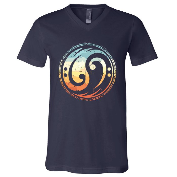 Bass Guitar Clef Yin Yang Vintage For Bassist Bass Player V-Neck T-Shirt