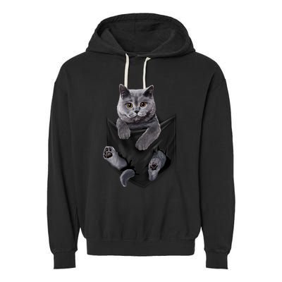 British Grey Cat In Pocket S Cats Gifts Garment-Dyed Fleece Hoodie