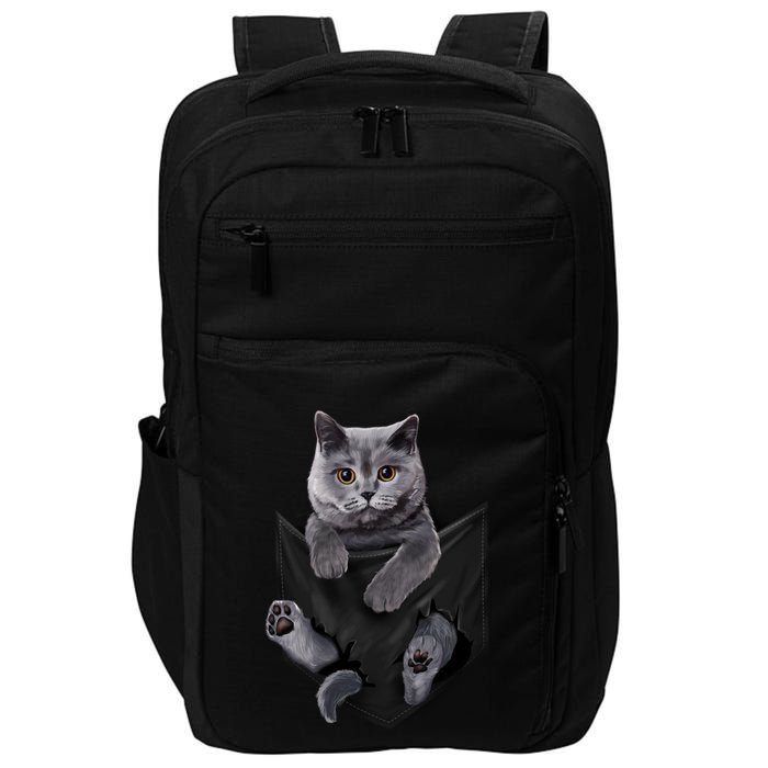 British Grey Cat In Pocket S Cats Gifts Impact Tech Backpack