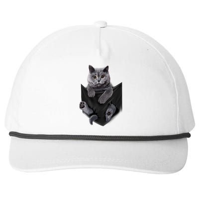 British Grey Cat In Pocket S Cats Gifts Snapback Five-Panel Rope Hat