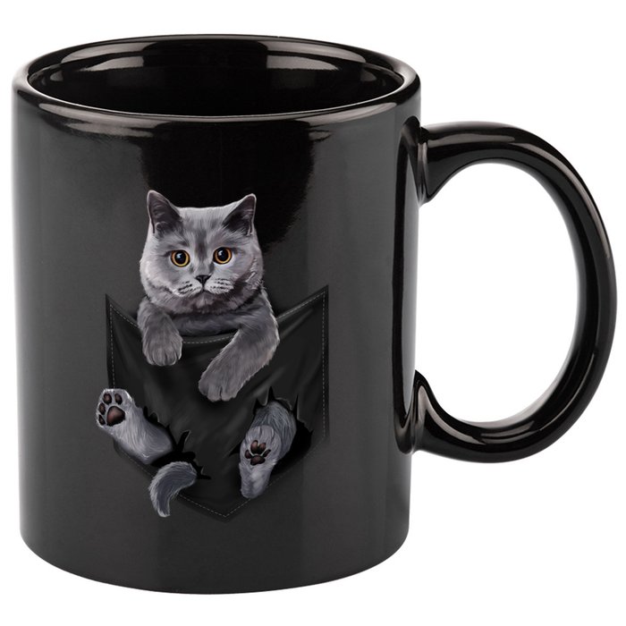British Grey Cat In Pocket S Cats Gifts 11oz C Handle Ceramic Mug