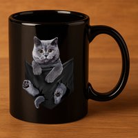 British Grey Cat In Pocket S Cats Gifts 11oz C Handle Ceramic Mug