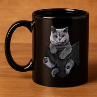 British Grey Cat In Pocket S Cats Gifts 11oz C Handle Ceramic Mug
