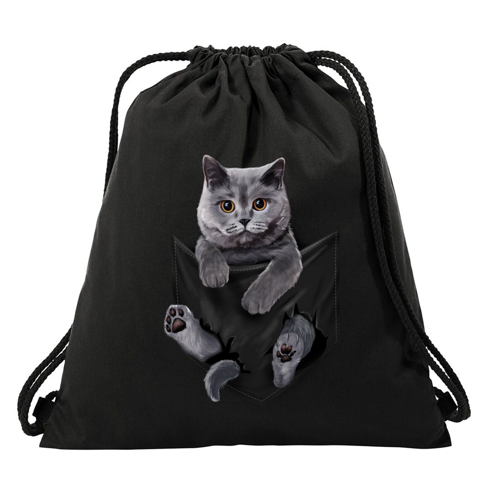 British Grey Cat In Pocket S Cats Gifts Drawstring Bag