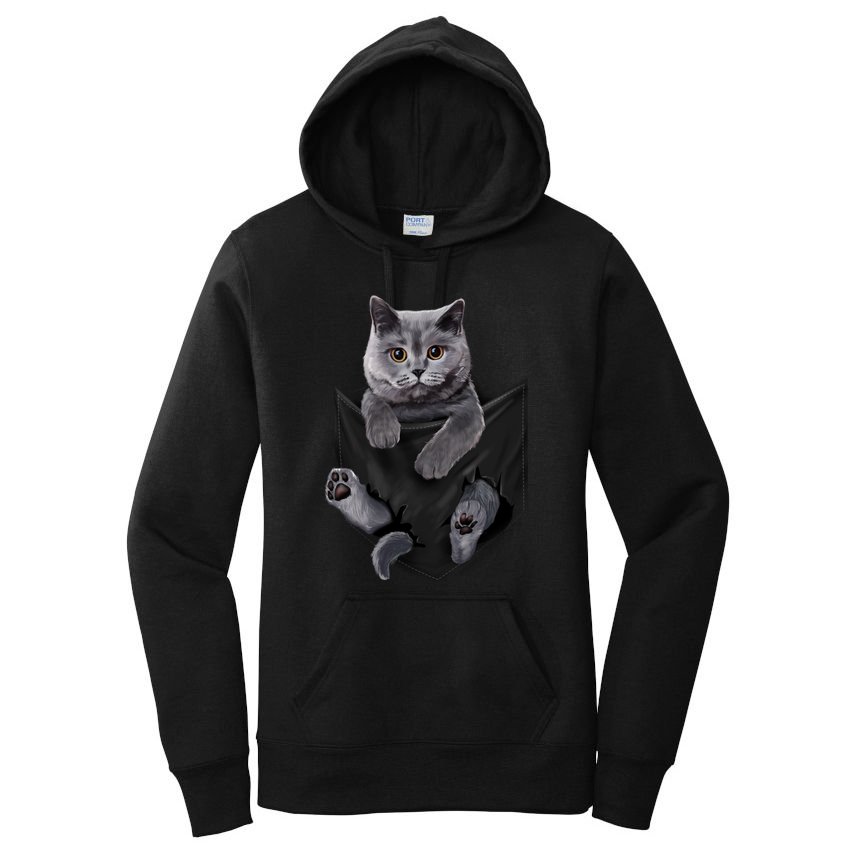 British Grey Cat In Pocket S Cats Gifts Women's Pullover Hoodie