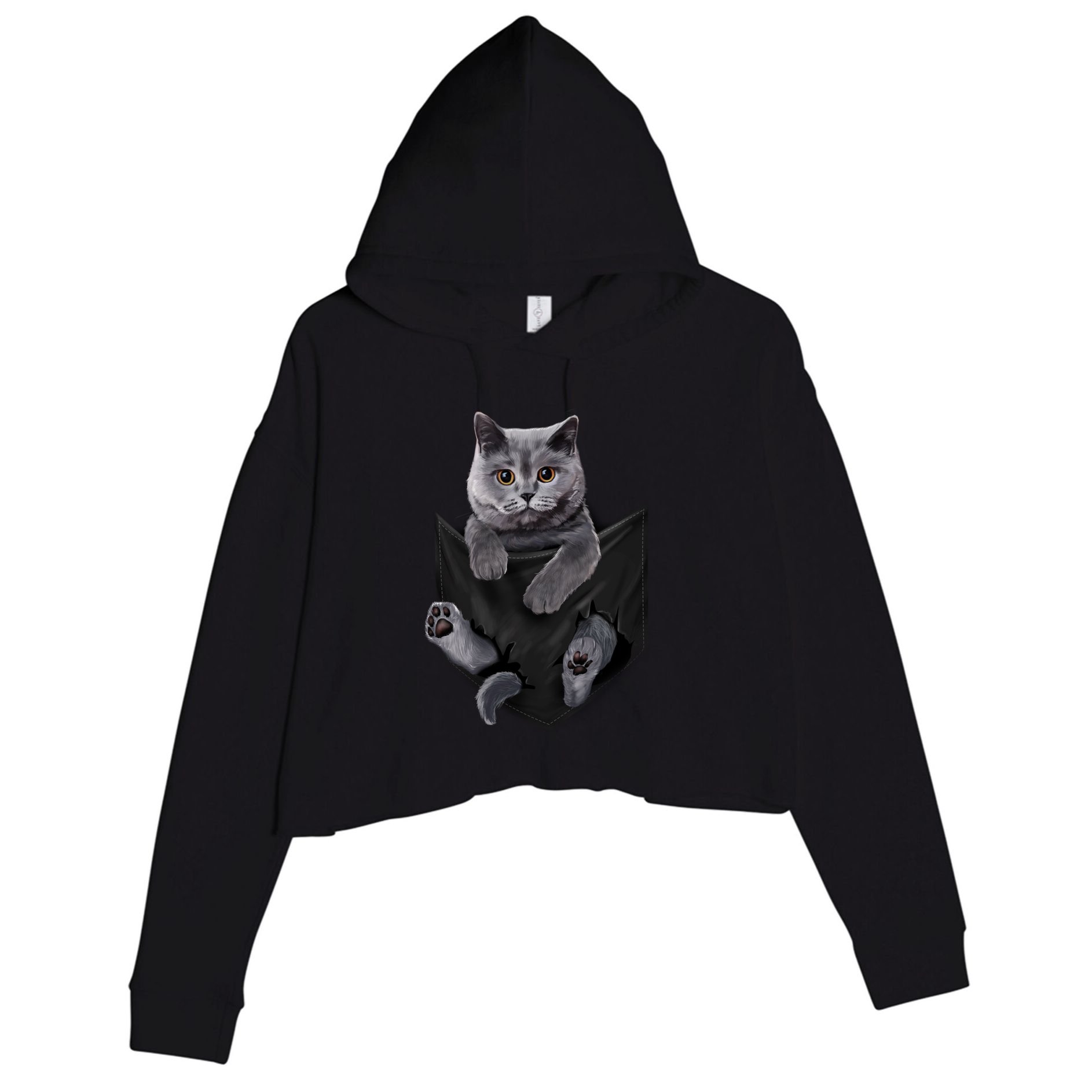 British Grey Cat In Pocket S Cats Gifts Crop Fleece Hoodie