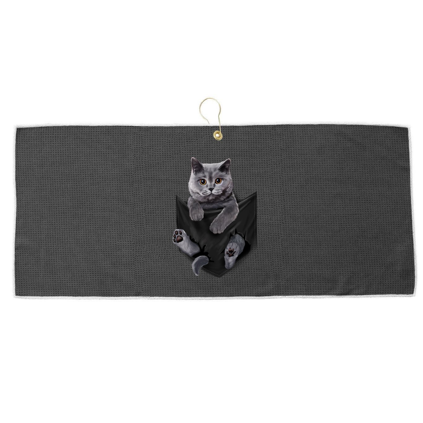 British Grey Cat In Pocket S Cats Gifts Large Microfiber Waffle Golf Towel