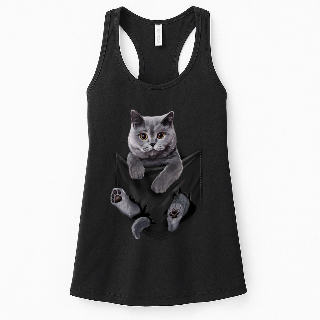 British Grey Cat In Pocket S Cats Gifts Womens Tank Top