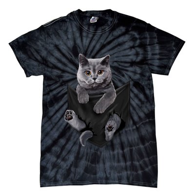 British Grey Cat In Pocket S Cats Gifts Tie-Dye T-Shirt