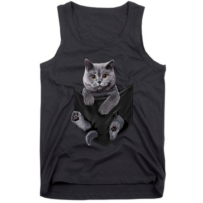 British Grey Cat In Pocket S Cats Gifts Tank Top