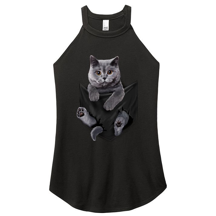 British Grey Cat In Pocket S Cats Gifts Women's Perfect Tri Rocker Tank