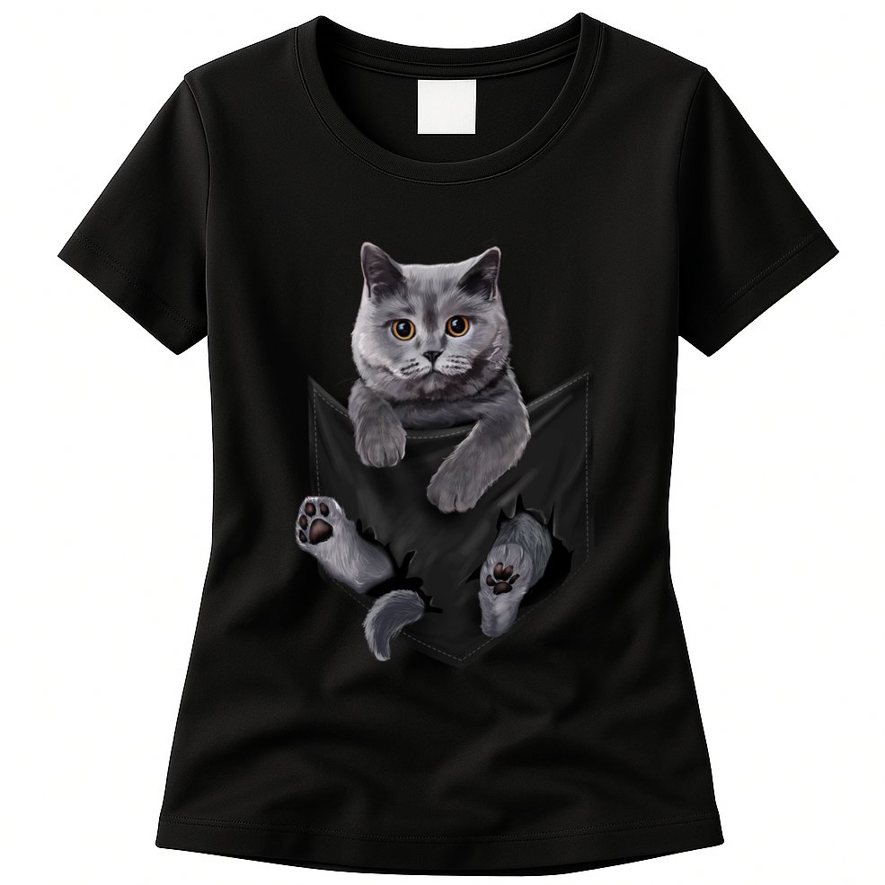 British Grey Cat In Pocket S Cats Gifts Womens T-Shirt