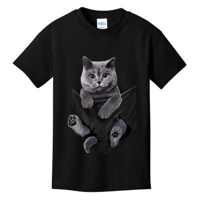 British Grey Cat In Pocket S Cats Gifts Kids T-Shirt