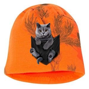 British Grey Cat In Pocket S Cats Gifts Kati - Camo Knit Beanie