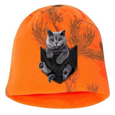 British Grey Cat In Pocket S Cats Gifts Kati - Camo Knit Beanie