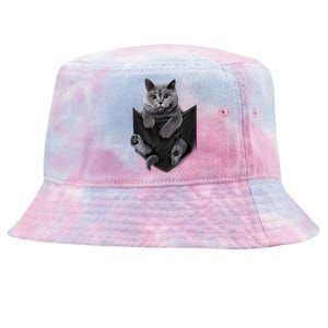 British Grey Cat In Pocket S Cats Gifts Tie-Dyed Bucket Hat