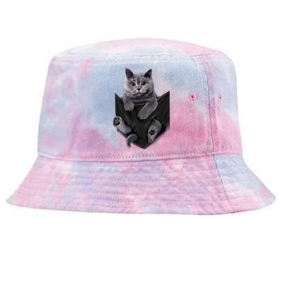 British Grey Cat In Pocket S Cats Gifts Tie-Dyed Bucket Hat