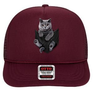 British Grey Cat In Pocket S Cats Gifts High Crown Mesh Back Trucker Hat