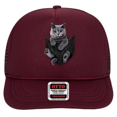 British Grey Cat In Pocket S Cats Gifts High Crown Mesh Back Trucker Hat