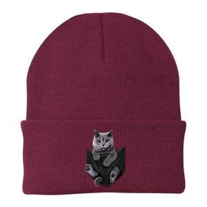 British Grey Cat In Pocket S Cats Gifts Knit Cap Winter Beanie