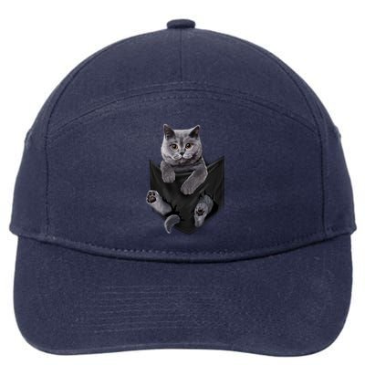 British Grey Cat In Pocket S Cats Gifts 7-Panel Snapback Hat