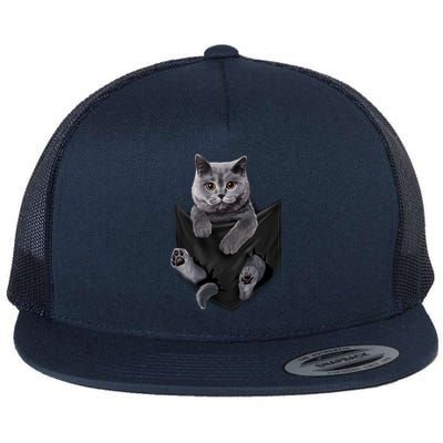 British Grey Cat In Pocket S Cats Gifts Flat Bill Trucker Hat