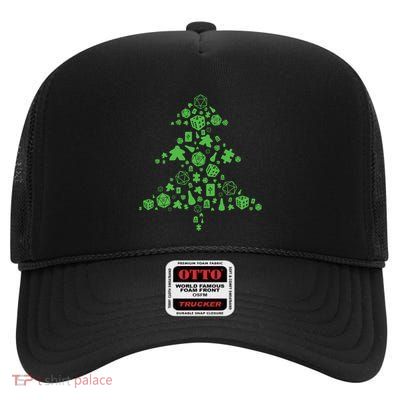 Board Gamer Christmas Tree Meeple And Dice Tabletop Gift High Crown Mesh Back Trucker Hat