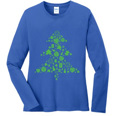 Board Gamer Christmas Tree Meeple And Dice Tabletop Gift Ladies Long Sleeve Shirt