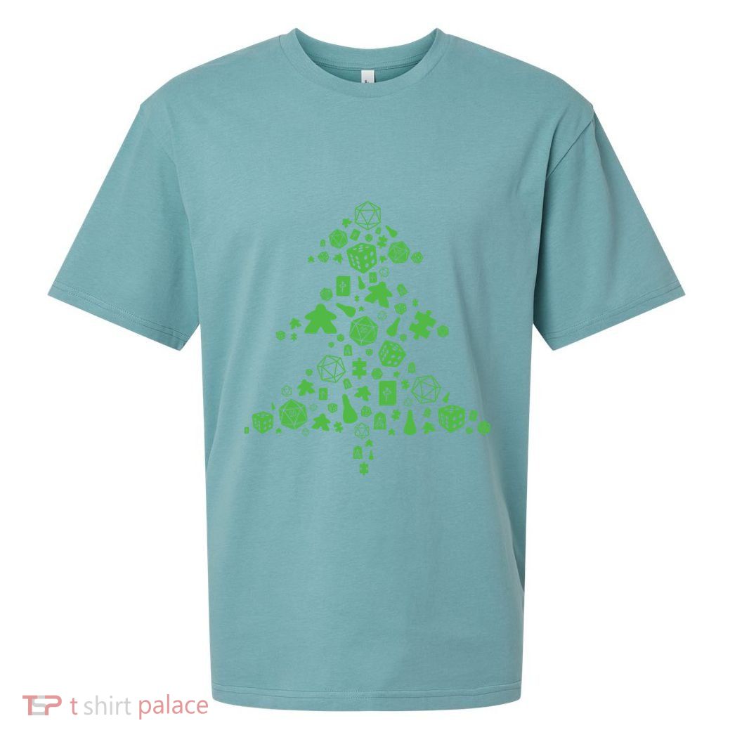 Board Gamer Christmas Tree Meeple And Dice Tabletop Gift Sueded Cloud Jersey T-Shirt