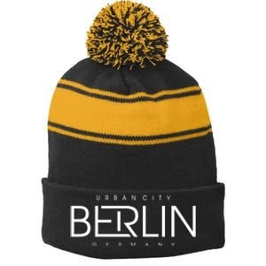 Berlin Germany Cool City Stripe Pom Pom Beanie