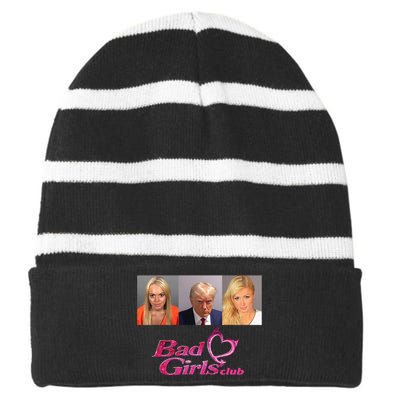 Bad Girls Club Donald Trump Mug Shot Striped Beanie with Solid Band