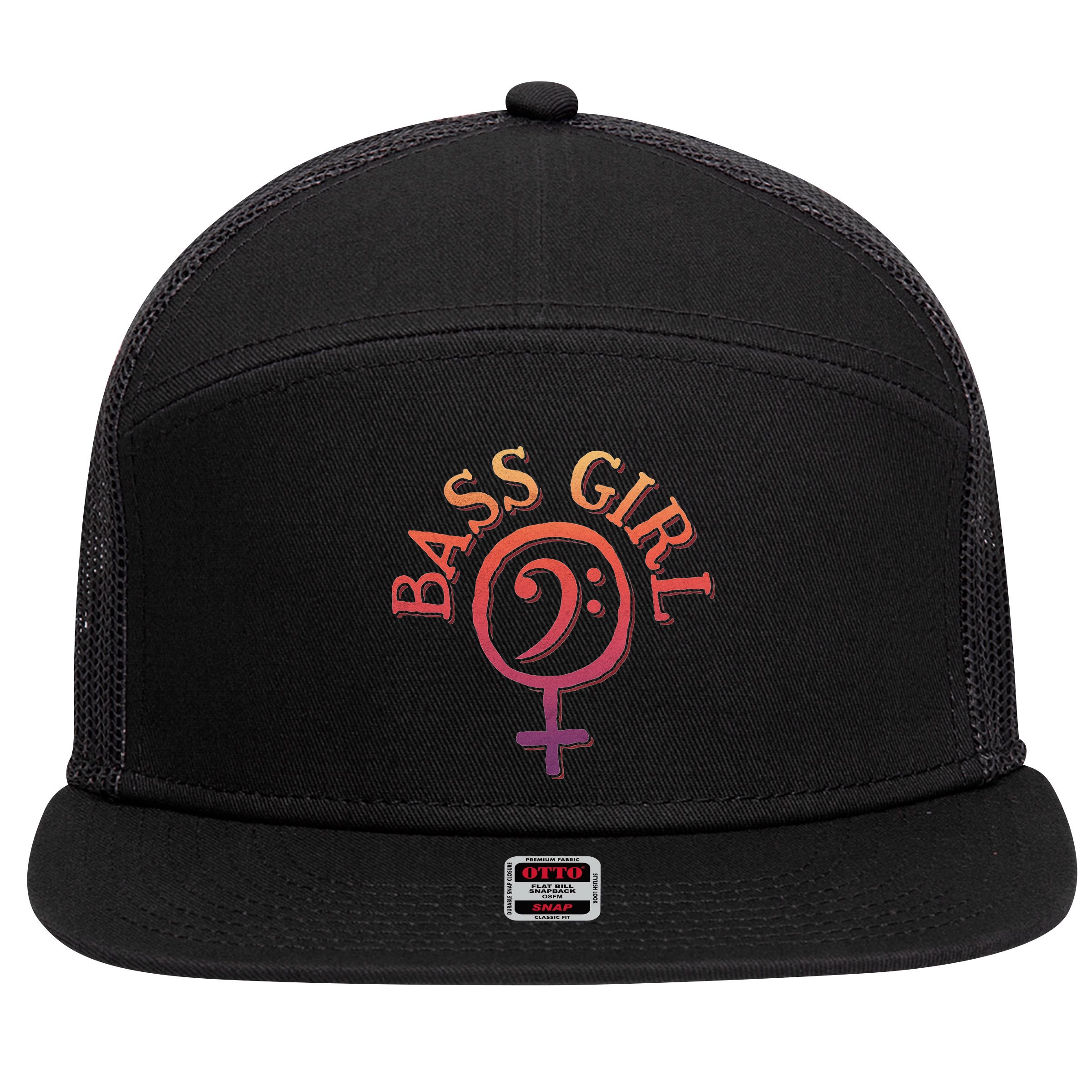 Bass Guitar Clef Bass Girl For Female Bassist & Bass Player 7 Panel Mesh Trucker Snapback Hat