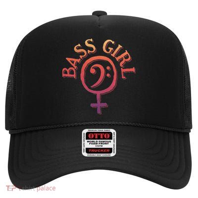 Bass Guitar Clef Bass Girl For Female Bassist & Bass Player High Crown Mesh Back Trucker Hat