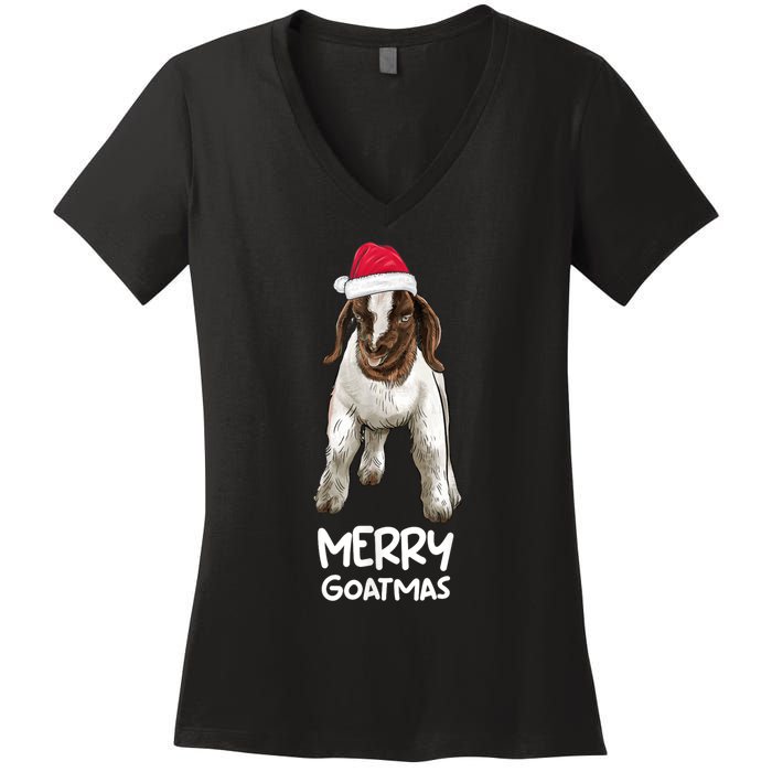 Boer Goat Christmas Merry Goatmas Women's V-Neck T-Shirt