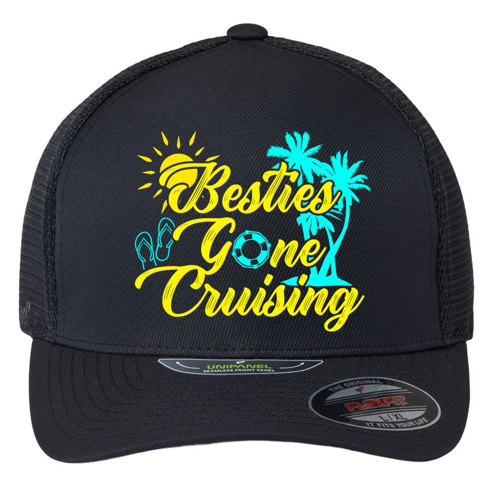Besties Gone Cruise Matching Girl Trip Cruising Vacation Flexfit Unipanel Trucker Cap