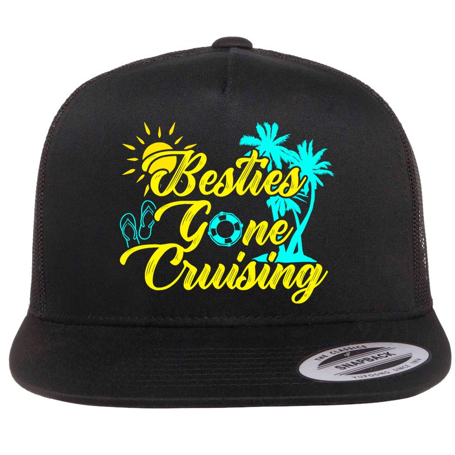 Besties Gone Cruise Matching Girl Trip Cruising Vacation Flat Bill Trucker Hat
