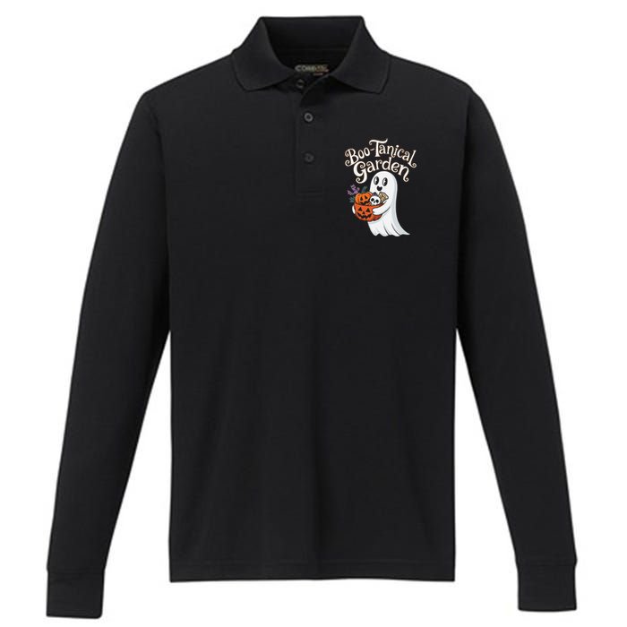 Bootanical Garden Cute Ghost Halloween Performance Long Sleeve Polo