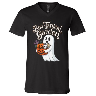 Bootanical Garden Cute Ghost Halloween V-Neck T-Shirt