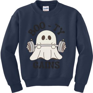 Booty Gains Cute Spooky Season Halloween Ghost Gym Kids Sweatshirt